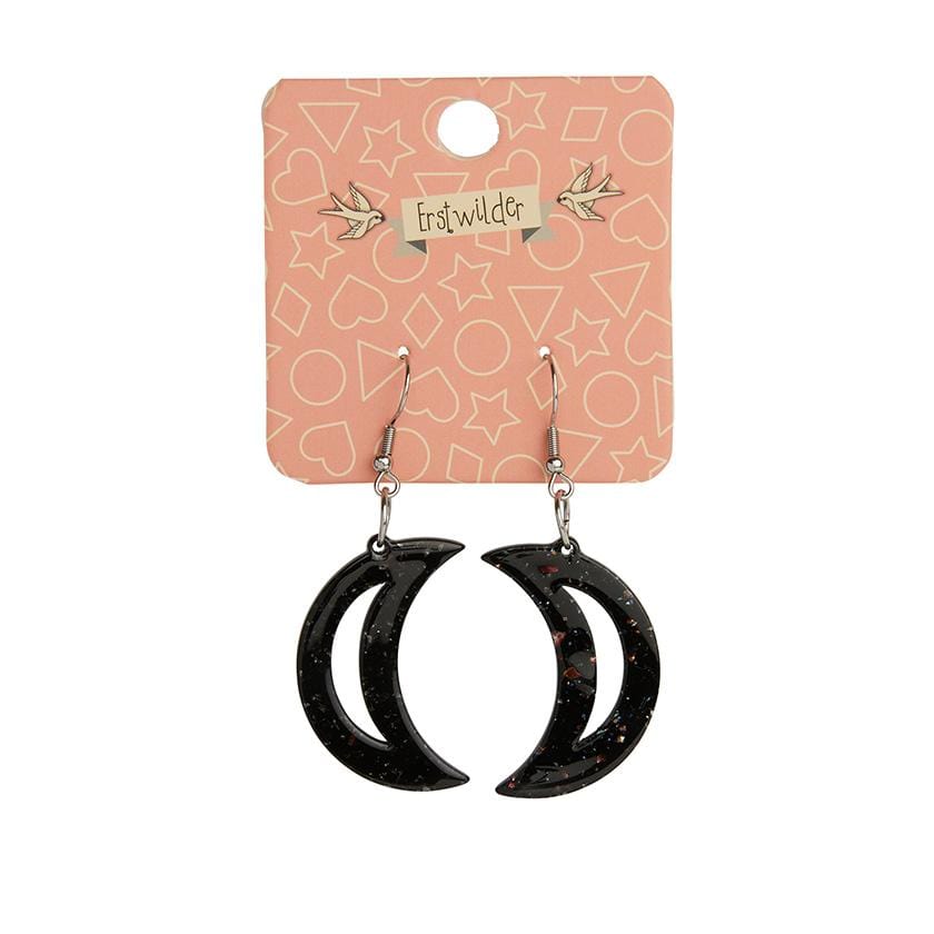 Erstwilder Essentials Crescent Moon Solid Glitter Resin Drop Earrings - Black EE1006-G7000