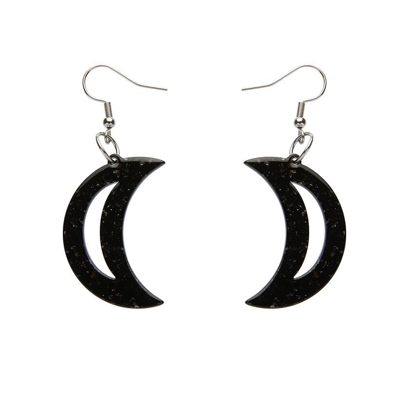 Erstwilder Essentials Crescent Moon Solid Glitter Resin Drop Earrings - Black EE1006-G7000