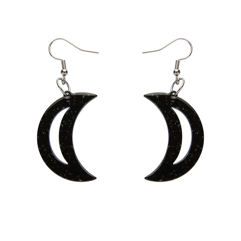 Erstwilder Essentials Crescent Moon Solid Glitter Resin Drop Earrings - Black EE1006-G7000