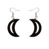 Crescent Moon Solid Glitter Resin Drop Earrings - Black