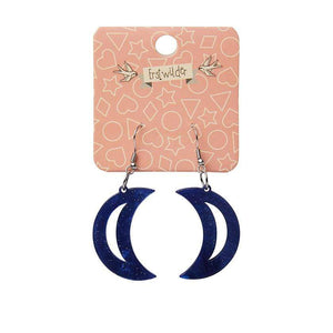 Erstwilder Essentials Crescent Moon Ripple Glitter Resin Drop Earrings - Dark Blue EE1006-RG3100