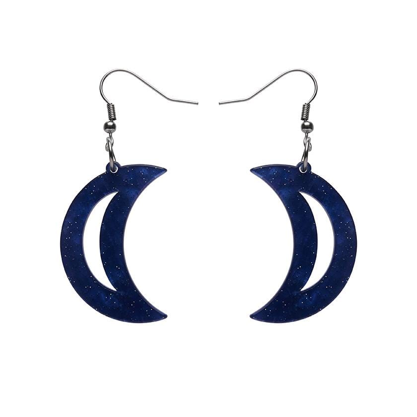 Erstwilder Essentials Crescent Moon Ripple Glitter Resin Drop Earrings - Dark Blue EE1006-RG3100