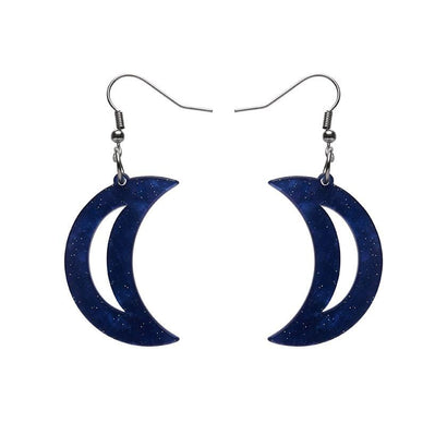 Erstwilder Essentials Crescent Moon Ripple Glitter Resin Drop Earrings - Dark Blue EE1006-RG3100