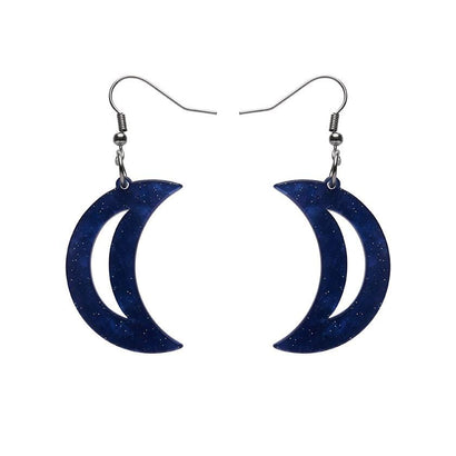 Erstwilder Essentials Crescent Moon Ripple Glitter Resin Drop Earrings - Dark Blue EE1006-RG3100