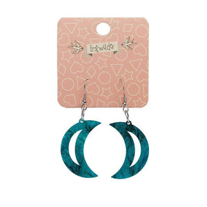 Erstwilder Essentials Crescent Moon Ripple Glitter Resin Drop Earrings - Emerald EE1006-RG4100