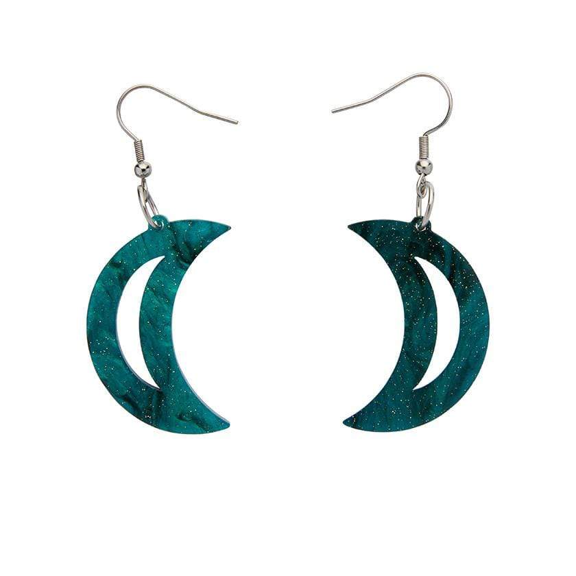 Erstwilder Essentials Crescent Moon Ripple Glitter Resin Drop Earrings - Emerald EE1006-RG4100