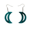 Crescent Moon Ripple Glitter Resin Drop Earrings - Emerald