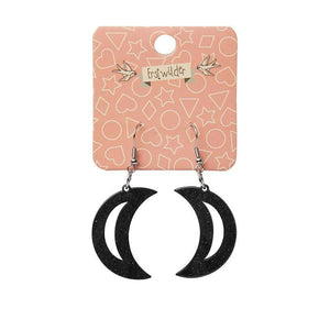 Erstwilder Essentials Crescent Moon Ripple Glitter Resin Drop Earrings - Black EE1006-RG7000