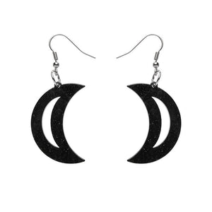 Erstwilder Essentials Crescent Moon Ripple Glitter Resin Drop Earrings - Black EE1006-RG7000