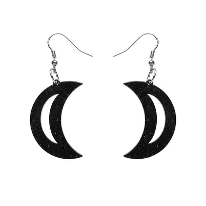 Erstwilder Essentials Crescent Moon Ripple Glitter Resin Drop Earrings - Black EE1006-RG7000