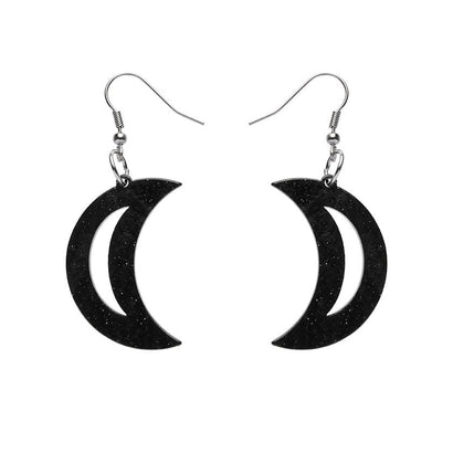 Erstwilder Essentials Crescent Moon Ripple Glitter Resin Drop Earrings - Black EE1006-RG7000