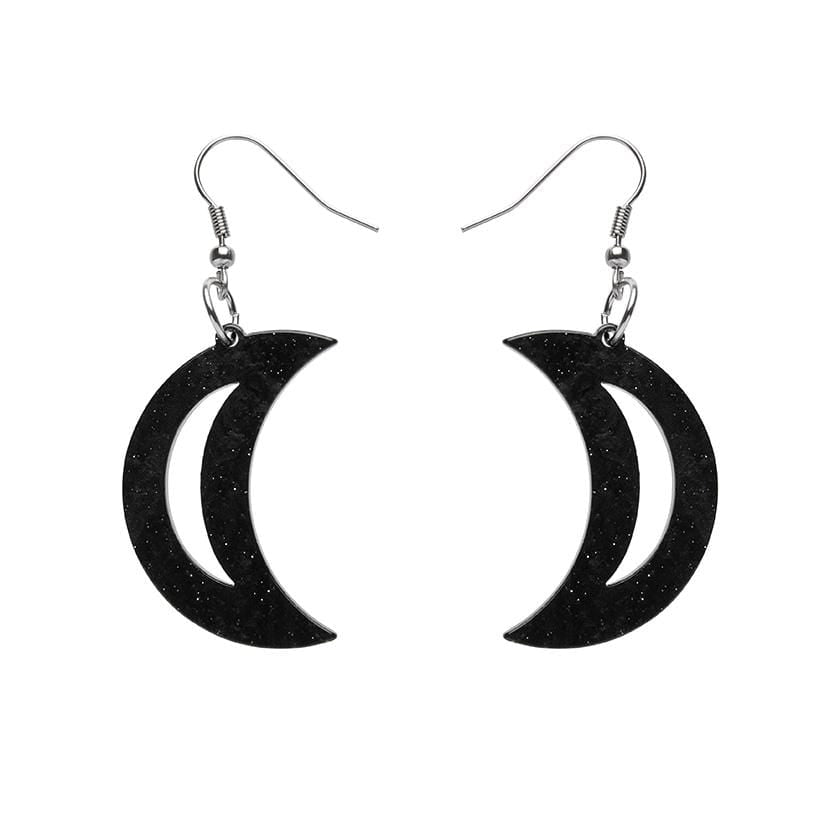 Erstwilder Essentials Crescent Moon Ripple Glitter Resin Drop Earrings - Black EE1006-RG7000