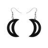 Crescent Moon Ripple Glitter Resin Drop Earrings - Black