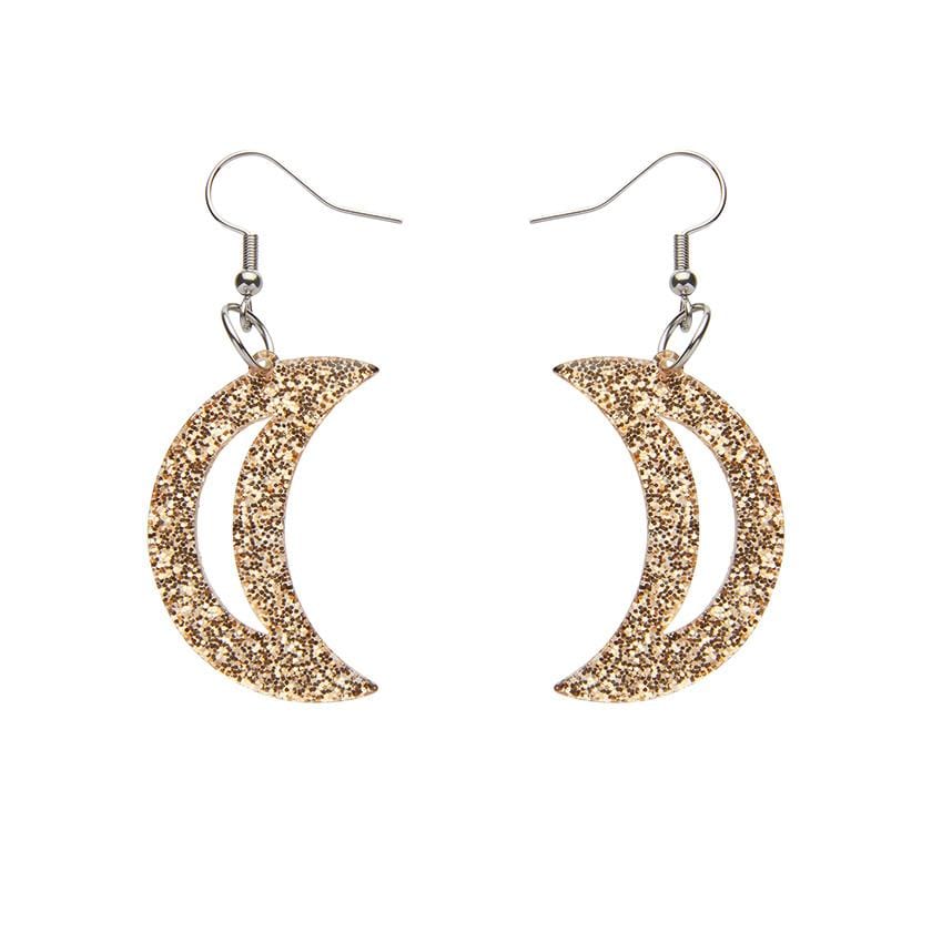 Erstwilder Essentials Crescent Moon Glitter Resin Drop Earrings - Gold EE1006-SG6500
