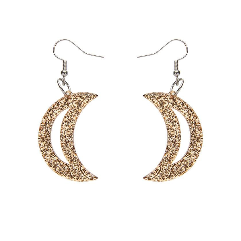 Erstwilder Essentials Crescent Moon Glitter Resin Drop Earrings - Gold EE1006-SG6500
