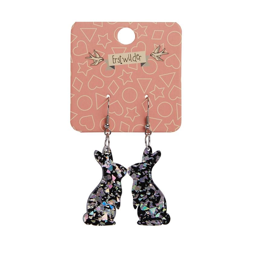 Erstwilder Essentials Bunny Chunky Glitter Resin Drop Earrings - Holographic Silver EE1007-CG0272