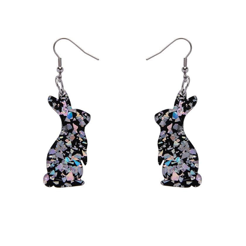 Erstwilder Essentials Bunny Chunky Glitter Resin Drop Earrings - Holographic Silver EE1007-CG0272