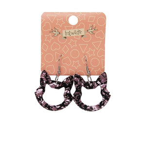 Erstwilder Essentials Cat Head Chunky Glitter Resin Drop Earrings - Pink EE1011-CG2000