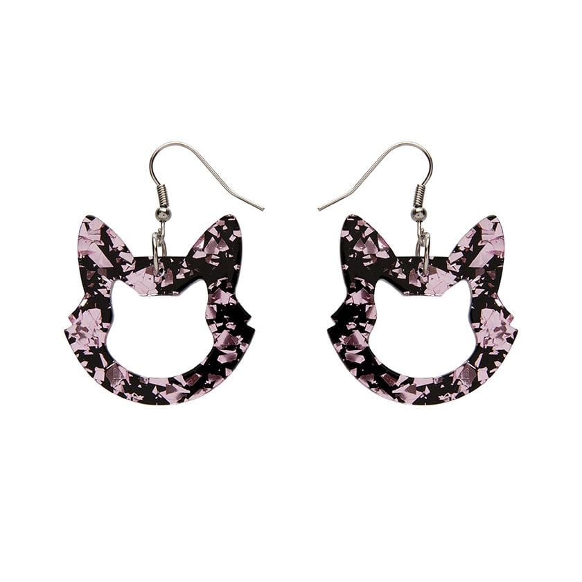 Erstwilder Essentials Cat Head Chunky Glitter Resin Drop Earrings - Pink EE1011-CG2000
