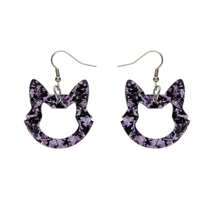 Erstwilder Essentials Cat Head Chunky Glitter Resin Drop Earrings - Purple EE1011-CG5000
