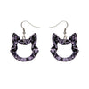 Cat Head Chunky Glitter Resin Drop Earrings - Purple