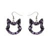 Cat Head Chunky Glitter Resin Drop Earrings - Purple
