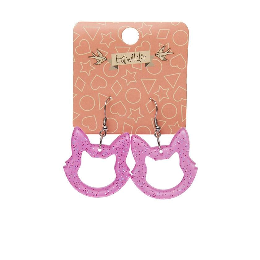 Erstwilder Essentials Cat Head Glitter Resin Drop Earrings - Pink EE1011-G2000