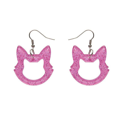 Erstwilder Essentials Cat Head Glitter Resin Drop Earrings - Pink EE1011-G2000