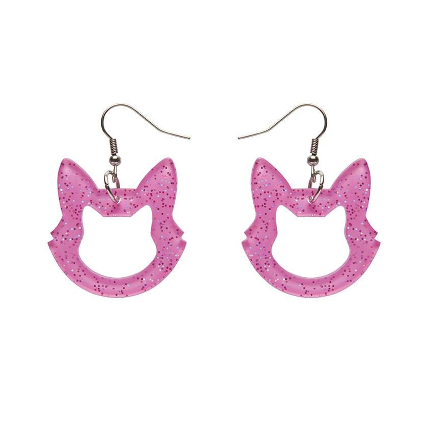 Erstwilder Essentials Cat Head Glitter Resin Drop Earrings - Pink EE1011-G2000