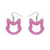 Cat Head Glitter Resin Drop Earrings - Pink