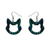 Cat Head Lava Resin Drop Earrings - Green
