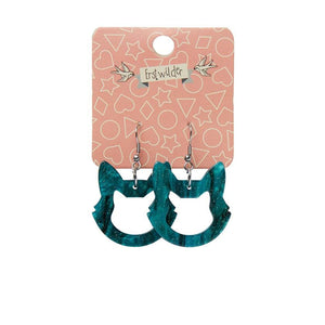 Erstwilder Essentials Cat Head Ripple Glitter Resin Drop Earrings - Green EE1011-RG4000