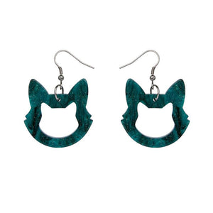 Erstwilder Essentials Cat Head Ripple Glitter Resin Drop Earrings - Green EE1011-RG4000