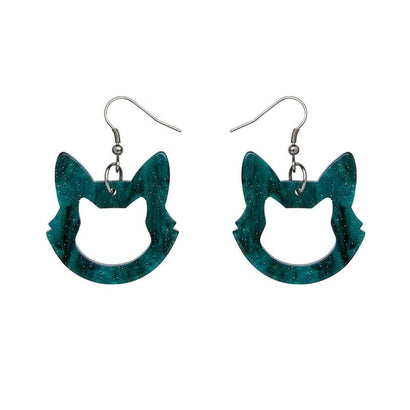 Erstwilder Essentials Cat Head Ripple Glitter Resin Drop Earrings - Green EE1011-RG4000