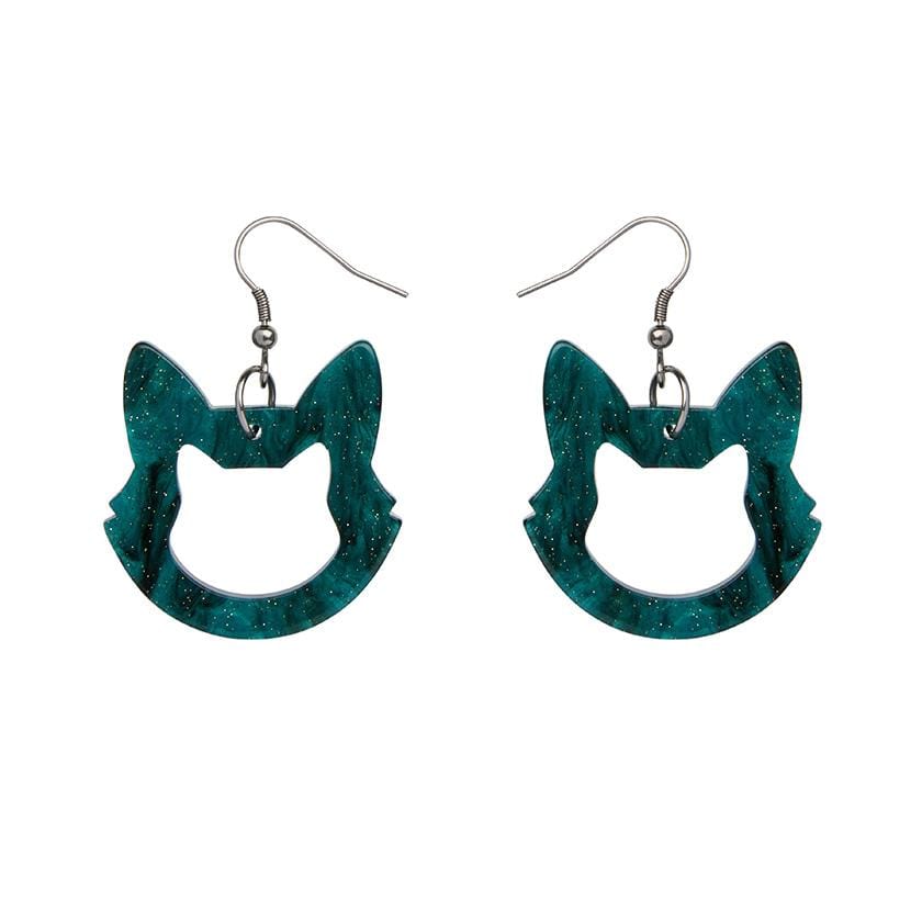 Erstwilder Essentials Cat Head Ripple Glitter Resin Drop Earrings - Green EE1011-RG4000
