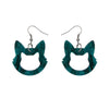 Cat Head Ripple Glitter Resin Drop Earrings - Green