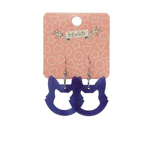 Erstwilder Essentials Cat Head Ripple Glitter Resin Drop Earrings - Purple EE1011-RG5000