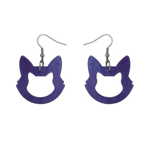Erstwilder Essentials Cat Head Ripple Glitter Resin Drop Earrings - Purple EE1011-RG5000