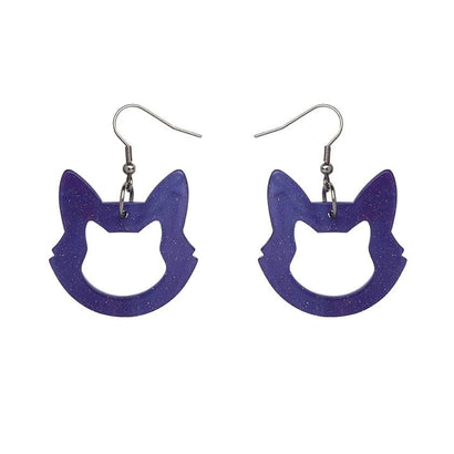 Erstwilder Essentials Cat Head Ripple Glitter Resin Drop Earrings - Purple EE1011-RG5000