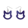 Cat Head Ripple Glitter Resin Drop Earrings - Purple