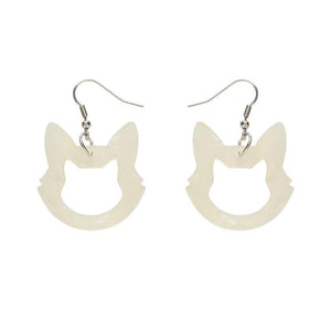 Erstwilder Essentials Cat Head Glitter Resin Drop Earrings - White EE1011-SG8000