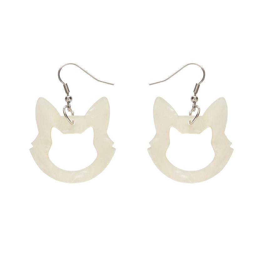 Erstwilder Essentials Cat Head Glitter Resin Drop Earrings - White EE1011-SG8000