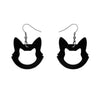 Cat Head Solid Resin Drop Earrings - Black