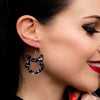 Cat Head Chunky Glitter Resin Drop Earrings - Silver