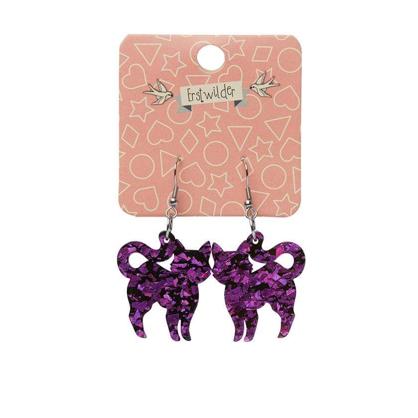 Erstwilder Essentials Cat Chunky Glitter Resin Drop Earrings - Purple EE1012-CG5000