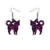 Pussy Cat Chunky Glitter Resin Drop Earrings - Purple