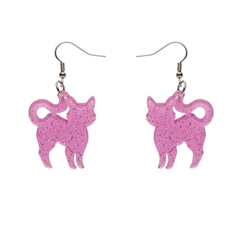 Erstwilder Essentials Pussy Cat Solid Glitter Resin Drop Earrings - Pink EE1012-G2000