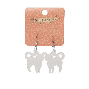 Erstwilder Essentials Pussy Cat Glitter Resin Drop Earrings - White EE1012-SG8000