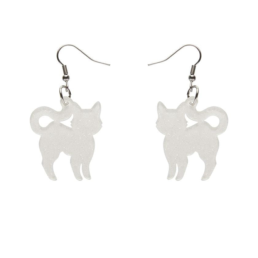 Erstwilder Essentials Pussy Cat Glitter Resin Drop Earrings - White EE1012-SG8000