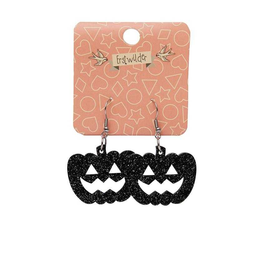 Erstwilder Essentials Pumpkin Glitter Resin Drop Earrings - Black EE1013-SG7000